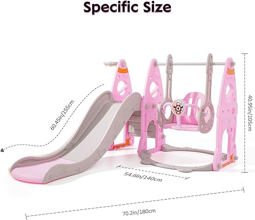 Rutsche Indoor ab 1 2 3 4 5 Jahr, 4-in-1-Kleinkindspielplatz mit Schaukel, Baby Rutsche Kinderzimmer, Gartenrutsche für Kleinkin für drinnen und draußen, Jungen und Mädchen, Hinterhof-Spielsets (Rosa) - Kaedas