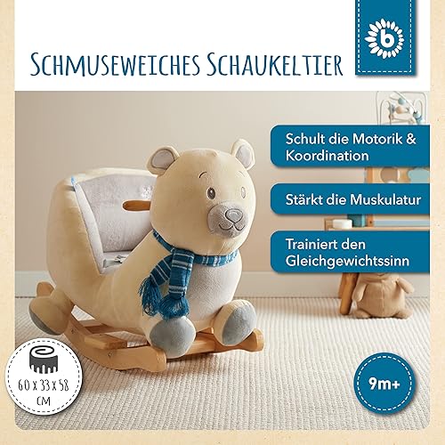 Bieco Plüsch Schaukeltier REH, 60 cm | Kinder Schaukelstuhl mit Sicherheitsgurt | Baby Schaukel | Kleinkind |Schaukelwippe ab 9 Monate | Schaukelpferd Holz - Kaedas