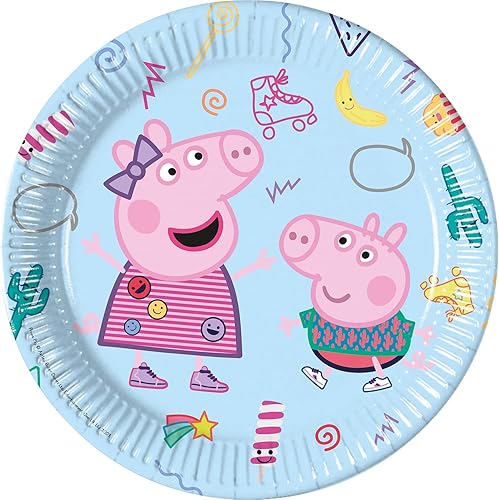 Procos 93436 - Party-Teller Peppa Wutz, Größe 23 cm, 8 Stück, Einwegteller aus Papier, Kindergeburtstag, Party-Geschirr, FSC® Mix - Kaedas