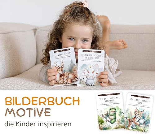MINITALES 48 Affirmationskarten Kinder | Ich bin gut, wie Ich bin | Selbstbewusstsein stärken, Achtsamkeit & Resilienz | Gefühlskarten für Kinder & Selbstliebe Karten | Mutmachkarten - Kaedas