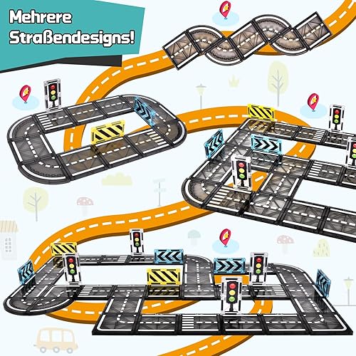 BuzzoXerex Magnetische Bausteine Straßenset, 50PCS Magnetische Fliesen Stadtstraßen, Magnetbausteine Straßenaufsatz-Set Lernaktivitäten Geschenk ab 3 4 5 Jahre - Kaedas