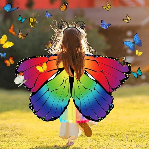 Kinwers Schmetterling Kostüm Kinder,4 Stück Kostüm Schmetterling Kinder Mädchen Schmetterlingsflügel mit Maske Haarreif Gazerock,Halloween Kostüm Karneval Fasching Cosplay - Kaedas
