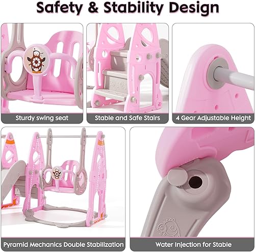 Rutsche Indoor ab 1 2 3 4 5 Jahr, 4-in-1-Kleinkindspielplatz mit Schaukel, Baby Rutsche Kinderzimmer, Gartenrutsche für Kleinkin für drinnen und draußen, Jungen und Mädchen, Hinterhof-Spielsets (Rosa) - Kaedas