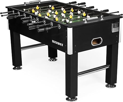 Buckshot Kickertisch 141x77x89 cm - Schwarz Tischfussball mit 2 Bälle - MDF Kabinett - Tischfußball 5ft mit Justierbare Füße und Starke hohlstangen - Tischkicker 60kg - Kaedas