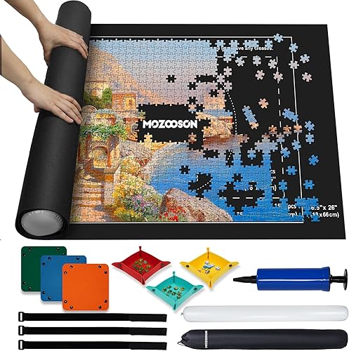 MOZOOSON Puzzlematte für 1500 Puzzle Teile, Puzzle Matte Roll Up Puzzle Aufbewahrung, Puzzle Roll Storage Mat für Bis 500 1000 1500 Puzzle Zubehör Aufbewahrung mit Praktisches Puzzle Zubehör - Kaedas