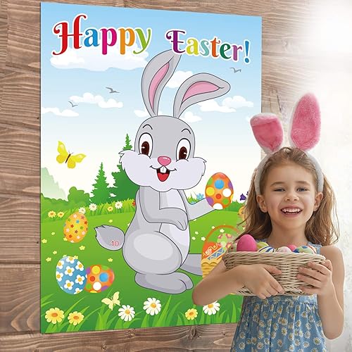 FEPITO Kinder Ostern Spiel, der Schwanz mit dem Kaninchen genagelt, mit 24 Nägeln in den Nagel Hase Eier für die Ostern Partei Ostereier verziert mit 24 Aufkleber, Osterei Jagd - Kaedas