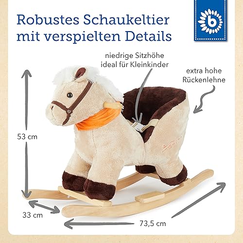Bieco Plüsch Schaukeltier REH, 60 cm | Kinder Schaukelstuhl mit Sicherheitsgurt | Baby Schaukel | Kleinkind |Schaukelwippe ab 9 Monate | Schaukelpferd Holz - Kaedas