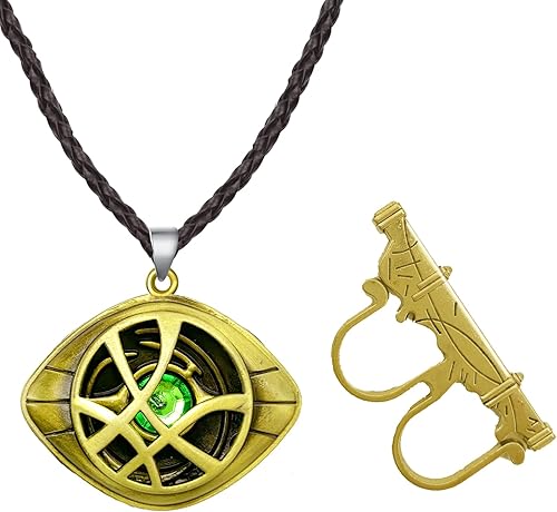 Doctor Strange Kette, Doctor Strange Ring, Dr Strange Schmuck, Doctor Strange Halskette, Eye of Agamotto Necklace, Cosplay Anhänger Halskette, Superheld Geschenke, für Kinder Frauen Mädchen - Kaedas