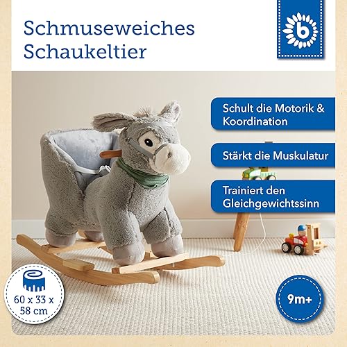 Bieco Plüsch Schaukeltier REH, 60 cm | Kinder Schaukelstuhl mit Sicherheitsgurt | Baby Schaukel | Kleinkind |Schaukelwippe ab 9 Monate | Schaukelpferd Holz - Kaedas