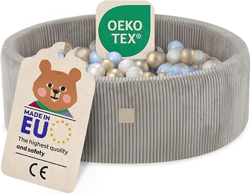 MISIOO Bällebad mit Schaumstoff-Füllung - 90x30cm - 200 Bälle für Bällebad - Hochwertige Bällebad Bälle für Kinder - Weiches und Sicheres Spielzeug - Waschbar - Kaedas