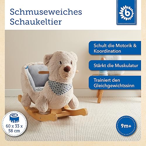 Bieco Plüsch Schaukeltier REH, 60 cm | Kinder Schaukelstuhl mit Sicherheitsgurt | Baby Schaukel | Kleinkind |Schaukelwippe ab 9 Monate | Schaukelpferd Holz - Kaedas