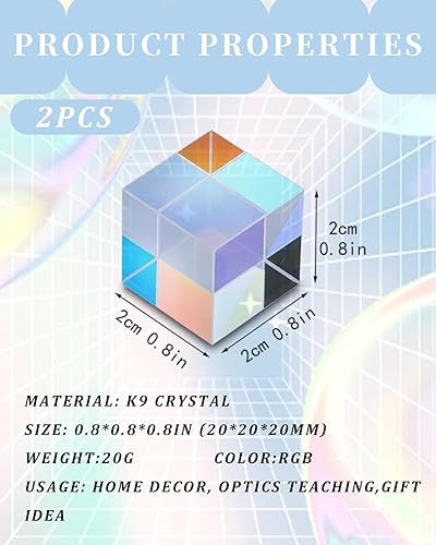 QLEUIFT 2 pcs 20mm RGB Dispersion Prism Optisches Glas X-Cube Prisma für das Unterrichten von Lichtspektrum-Physik - Geschenk des Lichts, Wird mit Samtbeutel geliefert - Kaedas