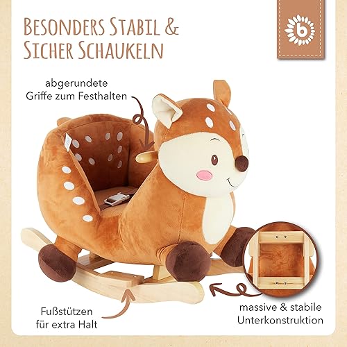 Bieco Plüsch Schaukeltier REH, 60 cm | Kinder Schaukelstuhl mit Sicherheitsgurt | Baby Schaukel | Kleinkind |Schaukelwippe ab 9 Monate | Schaukelpferd Holz - Kaedas