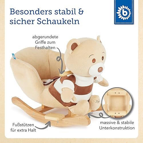 Bieco Plüsch Schaukeltier REH, 60 cm | Kinder Schaukelstuhl mit Sicherheitsgurt | Baby Schaukel | Kleinkind |Schaukelwippe ab 9 Monate | Schaukelpferd Holz - Kaedas