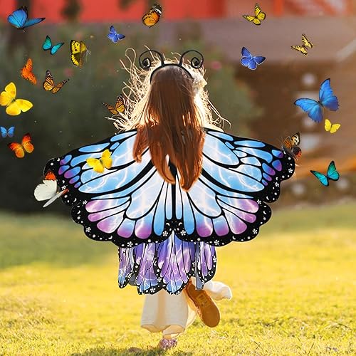 Kinwers Schmetterling Kostüm Kinder,4 Stück Kostüm Schmetterling Kinder Mädchen Schmetterlingsflügel mit Maske Haarreif Gazerock,Halloween Kostüm Karneval Fasching Cosplay - Kaedas