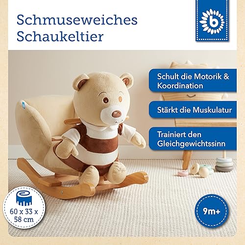 Bieco Plüsch Schaukeltier REH, 60 cm | Kinder Schaukelstuhl mit Sicherheitsgurt | Baby Schaukel | Kleinkind |Schaukelwippe ab 9 Monate | Schaukelpferd Holz - Kaedas