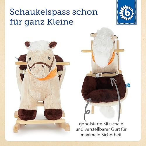 Bieco Plüsch Schaukeltier REH, 60 cm | Kinder Schaukelstuhl mit Sicherheitsgurt | Baby Schaukel | Kleinkind |Schaukelwippe ab 9 Monate | Schaukelpferd Holz - Kaedas