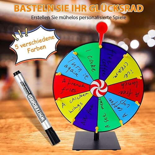 Tyafzzn Glücksrad zum Drehen, Glücksrad zum Selbstgestalten, Glücksrad Spielzeug mit Markierstift, Spinning Prize Wheel, Glücksrad für Party, Karneval, Lotteriespiele, Wortspiele - Kaedas