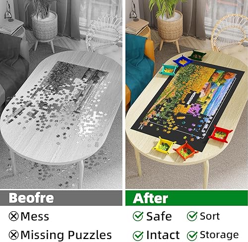 MOZOOSON Puzzlematte für 1500 Puzzle Teile, Puzzle Matte Roll Up Puzzle Aufbewahrung, Puzzle Roll Storage Mat für Bis 500 1000 1500 Puzzle Zubehör Aufbewahrung mit Praktisches Puzzle Zubehör - Kaedas