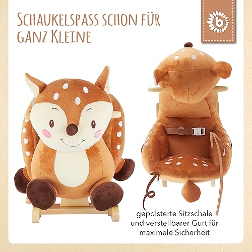 Bieco Plüsch Schaukeltier REH, 60 cm | Kinder Schaukelstuhl mit Sicherheitsgurt | Baby Schaukel | Kleinkind |Schaukelwippe ab 9 Monate | Schaukelpferd Holz - Kaedas