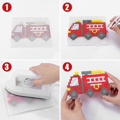 Homgaty 5000 Bügelperlen Vehicles Set, Steckperlen 5 mm Perlen mit Steckplatte, 18 Muster, Bügelpapier, Anhänger und Zubehör zum Basteln Handwerk für Kinder Geschenk (Vehicles, 5mm) - Kaedas