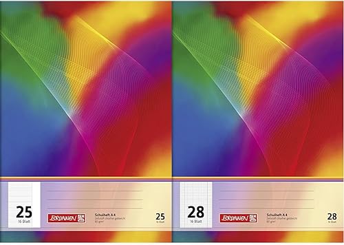 Brunnen 104492511 Schulheft (A4, 16 Blatt, liniert, mit Rand, Lineatur 25) 10 Stück - Kaedas