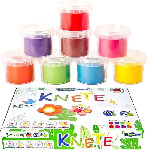 Vegane Bio Knete 8 verschiedenen Farben 800g ungiftig Spielknete Kleinkinderknete ab 2 Jahre XXL Set aus natürlichen Rohstoffen Weich glutenfrei - Kaedas