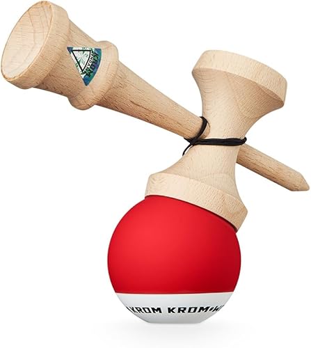 KROM Kendama POP Rubber Rot - aus zertifiziertem Buchenholz - Hohe Holzqualität - Für Anfänger und Profis - Pack : Ersatzschnur + Stickers - Kaedas