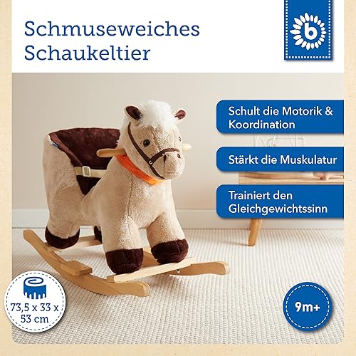 Bieco Plüsch Schaukeltier REH, 60 cm | Kinder Schaukelstuhl mit Sicherheitsgurt | Baby Schaukel | Kleinkind |Schaukelwippe ab 9 Monate | Schaukelpferd Holz - Kaedas