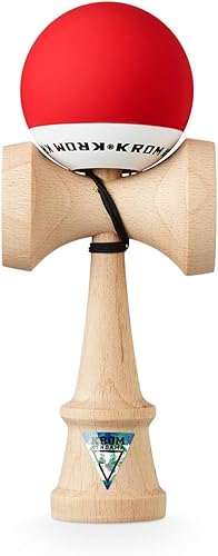 KROM Kendama POP Rubber Rot - aus zertifiziertem Buchenholz - Hohe Holzqualität - Für Anfänger und Profis - Pack : Ersatzschnur + Stickers - Kaedas