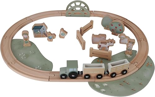 Little Dutch 7151 FSC Holz Traktor Eisenbahn mit Schienen Set Bauernhof - Little Farm - Kaedas