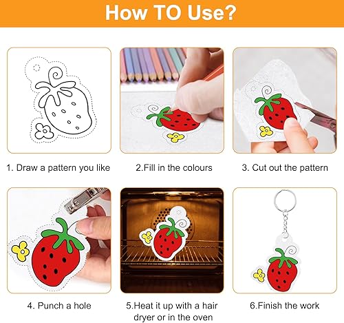 148 Stück Schrumpffolien Set,Schrumpffolie Set Schlüsselanhänger 15 Blätter 20 x14.5 cm Schrumpffolie Zum Basteln, Locher,Ohrhaken,Schlüsselanhänger,Verschluss, für Kinder Kreativer DIY-Bastelarbeiten - Kaedas