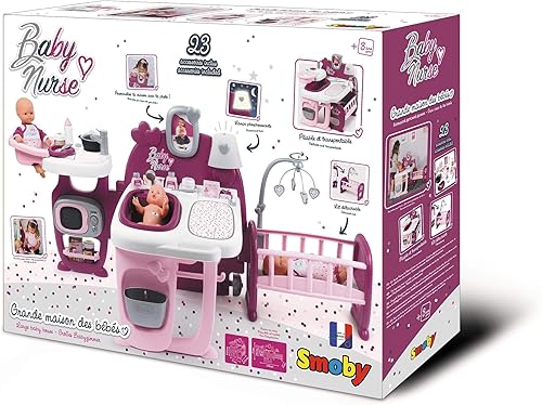 Smoby 220349 – Baby Nurse Spielcenter für Puppen – mit Puppenbett, Badewanne, Spielküche, Wickeltisch, viel Zubehör, Kinder ab 3 Jahren, rosa, lila - Kaedas
