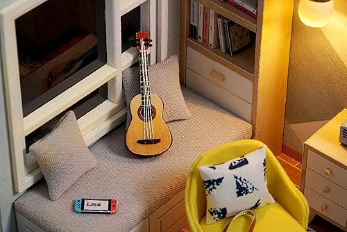 CUTEROOM DIY Miniatur Puppenhaus Kits Handwerk Holz Puppenhaus Modell Kits mit LED-Licht und Katzenmodell - Kaedas