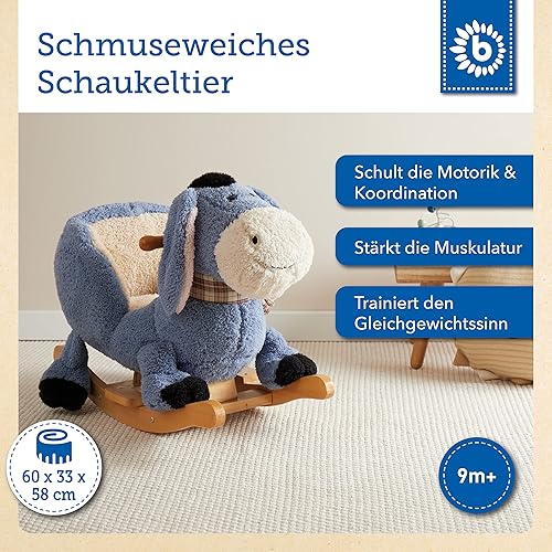 Bieco Plüsch Schaukeltier REH, 60 cm | Kinder Schaukelstuhl mit Sicherheitsgurt | Baby Schaukel | Kleinkind |Schaukelwippe ab 9 Monate | Schaukelpferd Holz - Kaedas
