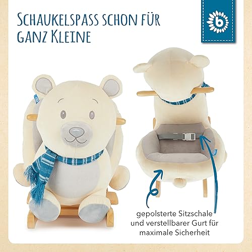 Bieco Plüsch Schaukeltier REH, 60 cm | Kinder Schaukelstuhl mit Sicherheitsgurt | Baby Schaukel | Kleinkind |Schaukelwippe ab 9 Monate | Schaukelpferd Holz - Kaedas