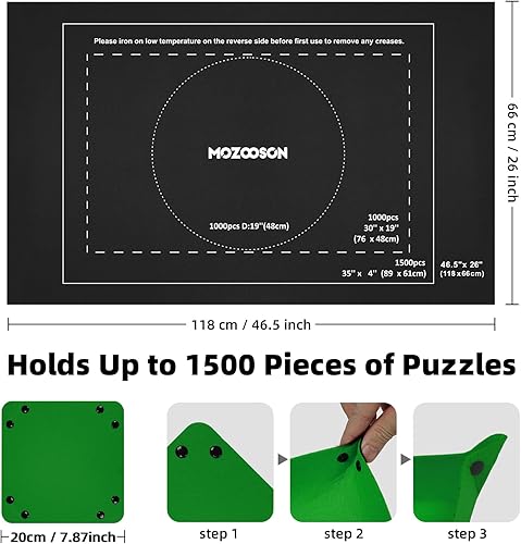 MOZOOSON Puzzlematte für 1500 Puzzle Teile, Puzzle Matte Roll Up Puzzle Aufbewahrung, Puzzle Roll Storage Mat für Bis 500 1000 1500 Puzzle Zubehör Aufbewahrung mit Praktisches Puzzle Zubehör - Kaedas