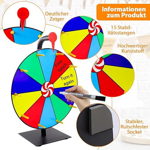 Tyafzzn Glücksrad zum Drehen, Glücksrad zum Selbstgestalten, Glücksrad Spielzeug mit Markierstift, Spinning Prize Wheel, Glücksrad für Party, Karneval, Lotteriespiele, Wortspiele - Kaedas