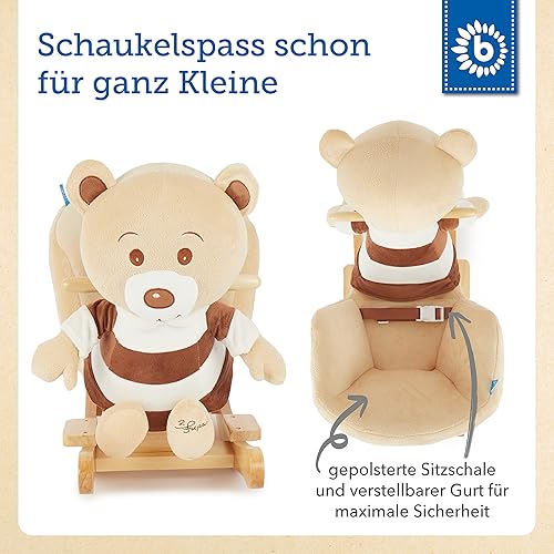 Bieco Plüsch Schaukeltier REH, 60 cm | Kinder Schaukelstuhl mit Sicherheitsgurt | Baby Schaukel | Kleinkind |Schaukelwippe ab 9 Monate | Schaukelpferd Holz - Kaedas
