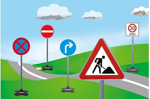 JAMARA 460293 - Traffic-Set-Grand B-5 Verkehrsschilder: 30 Zone, Rechtsabbieger, Einfahrtsverbot, absolutes Halteverbot, Achtung Baustelle, leichte Montage durch Zusammensteckbare Elemente - Kaedas