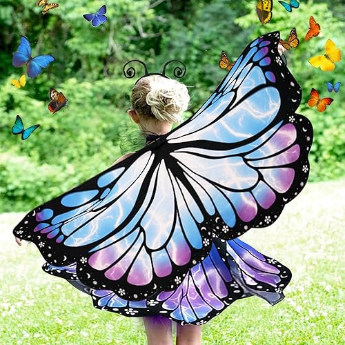 Kinwers Schmetterling Kostüm Kinder,4 Stück Kostüm Schmetterling Kinder Mädchen Schmetterlingsflügel mit Maske Haarreif Gazerock,Halloween Kostüm Karneval Fasching Cosplay - Kaedas