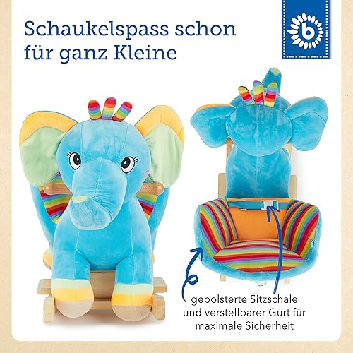 Bieco Plüsch Schaukeltier REH, 60 cm | Kinder Schaukelstuhl mit Sicherheitsgurt | Baby Schaukel | Kleinkind |Schaukelwippe ab 9 Monate | Schaukelpferd Holz - Kaedas