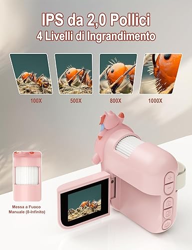 Mini Mikroskop für Kinder, OUTACT Taschenmikroskop, Microscope mit 8 LEDs, 1000X Digitalmikroskop mit 600mAh Akku, 2 Megapixel, tragbare USB-Mikroskopkamera, Kinder Mikroskop mit Foto und Video - Kaedas