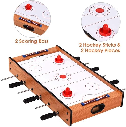 FCOUMY Multi Spieltisch, 2 in 1 Spieltisch Kombi Mini Kickertisch Fußballspiel-Tisch mit Gleit Hockey, Holz Tischkicker für Familie, Eltern-Kind Interaktiv, für Kinder - Kaedas