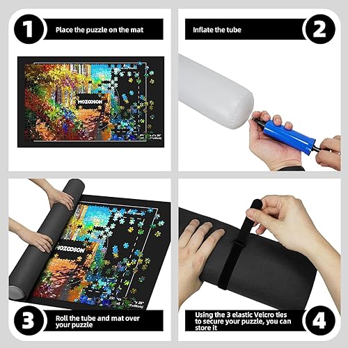MOZOOSON Puzzlematte für 1500 Puzzle Teile, Puzzle Matte Roll Up Puzzle Aufbewahrung, Puzzle Roll Storage Mat für Bis 500 1000 1500 Puzzle Zubehör Aufbewahrung mit Praktisches Puzzle Zubehör - Kaedas