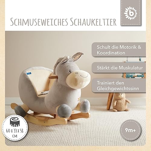 Bieco Plüsch Schaukeltier REH, 60 cm | Kinder Schaukelstuhl mit Sicherheitsgurt | Baby Schaukel | Kleinkind |Schaukelwippe ab 9 Monate | Schaukelpferd Holz - Kaedas