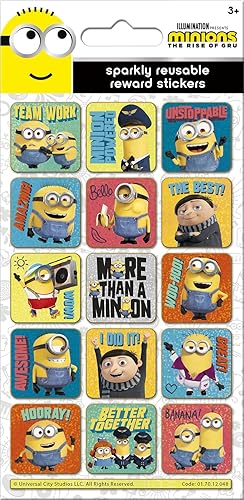 Paper Projects 01.70.12.048 Minions: The Rise of Gru Sparkly Reward Stickers | Offizielles Lizenzprodukt | wiederverwendbar auf nicht porösen Oberflächen, 19,5 cm x 9,5 cm - Kaedas