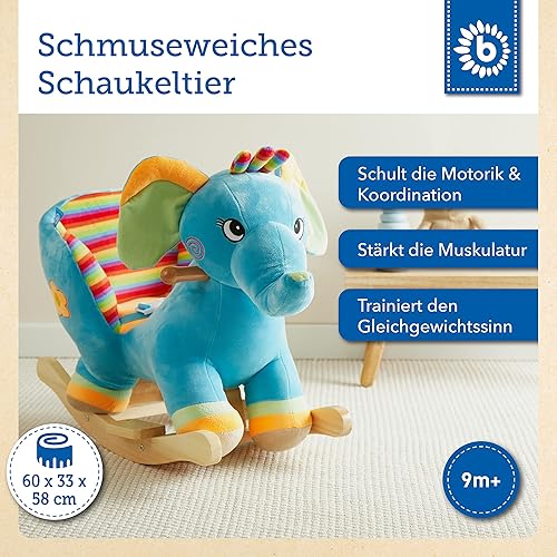 Bieco Plüsch Schaukeltier REH, 60 cm | Kinder Schaukelstuhl mit Sicherheitsgurt | Baby Schaukel | Kleinkind |Schaukelwippe ab 9 Monate | Schaukelpferd Holz - Kaedas