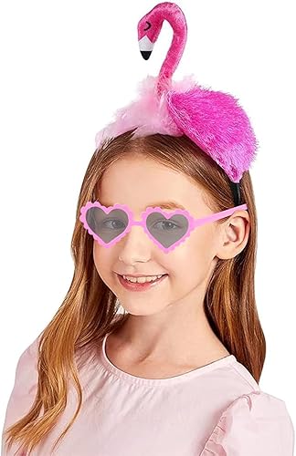 Sunshine smile Flamingo Kostüm Damen,Flamingo Haarreif,Flamingo Brille,Flamingo Tüllrock,Rosa Tüllrock Tutu Rock für Hawaii Kostüm Flamingo Party Karneval Mottoparty Fasching Kostüm Accessoires - Kaedas