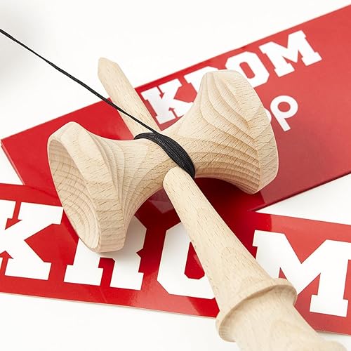 KROM Kendama POP Rubber Rot - aus zertifiziertem Buchenholz - Hohe Holzqualität - Für Anfänger und Profis - Pack : Ersatzschnur + Stickers - Kaedas